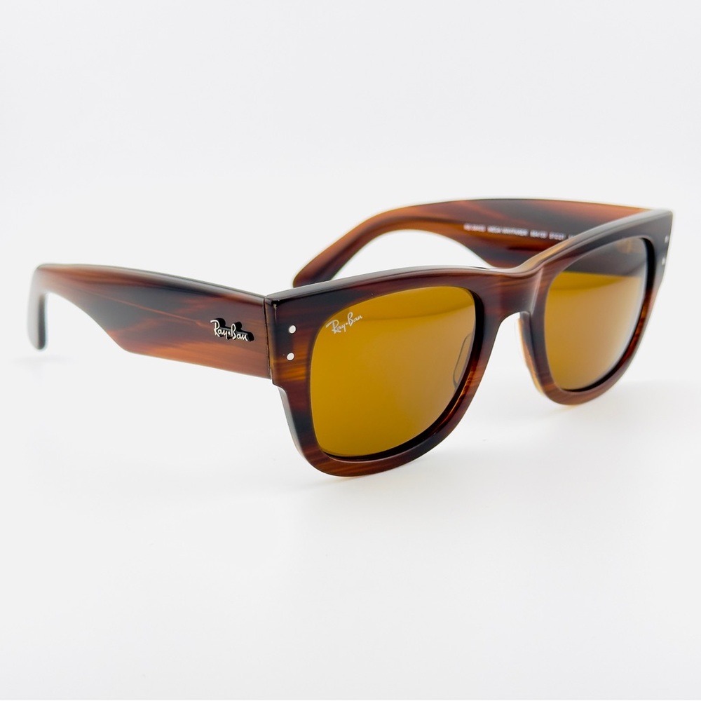 Ray-Ban Mega Wayfarer Sunglasses RB0840S Polished Striped Havana Brown Lenses - Picture 6 of 14